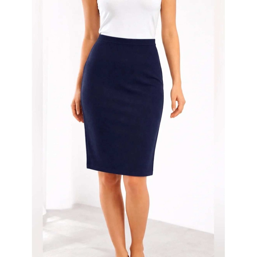 St. John Caviar Navy Blue Knit Pencil Skirt Size 10